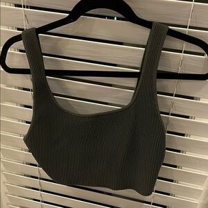 Babaton Dark Gray Green Ribbed Crop Top